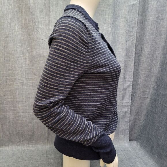 BANANA REPUBLIC Merino Wool Henley Sweater Blue/Gray Stripe Size XS/S - Picture 6 of 6